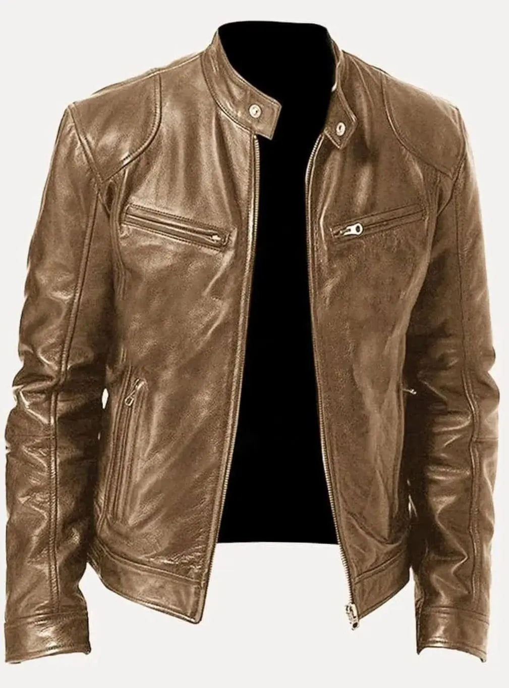 Men's Slim-Fit Zip-Up Leather Moto Style Jacket