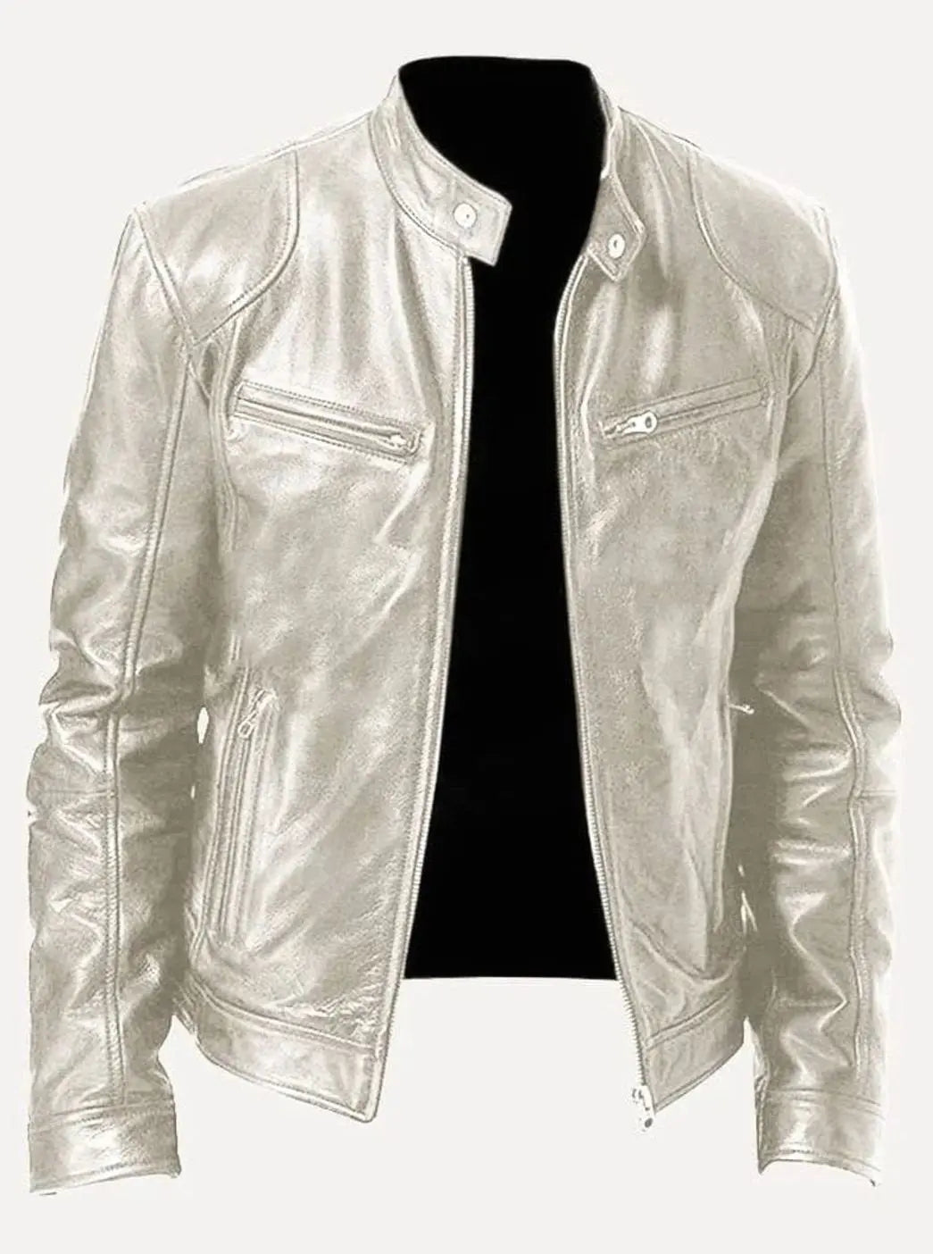 Men's Slim-Fit Zip-Up Leather Moto Style Jacket