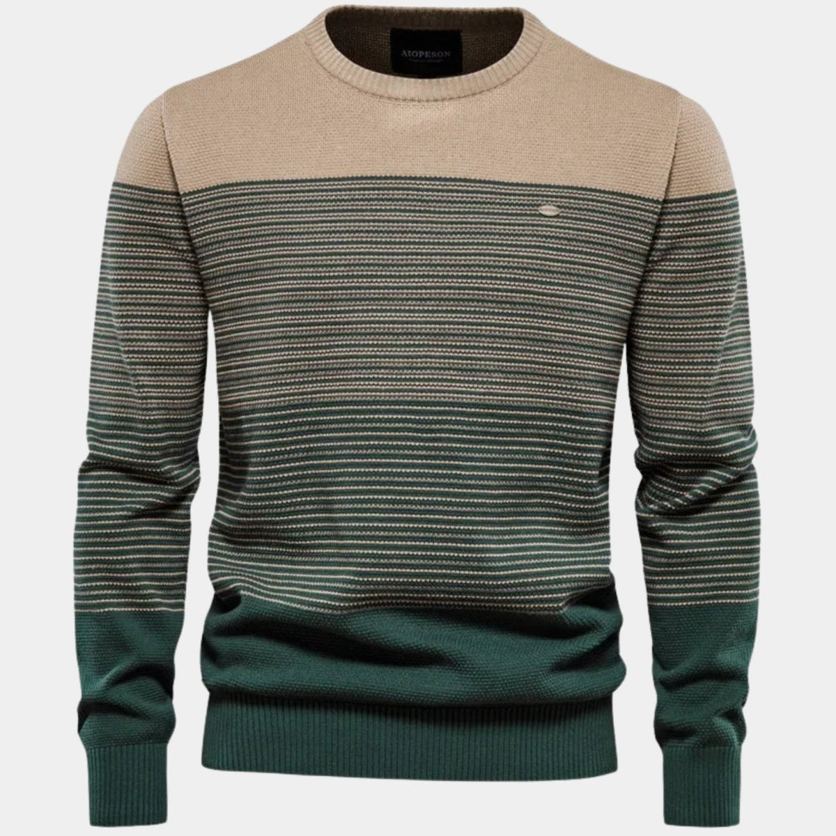 Men's Striped Colour-Block Crew-Neck Knit Pullover Jumper, Green