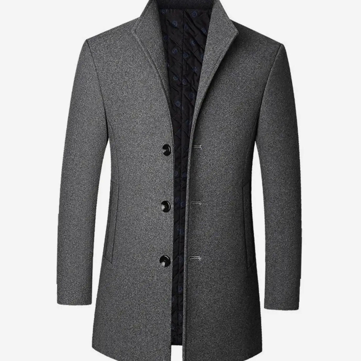 Men's Tailored Button-Front Long Overcoat