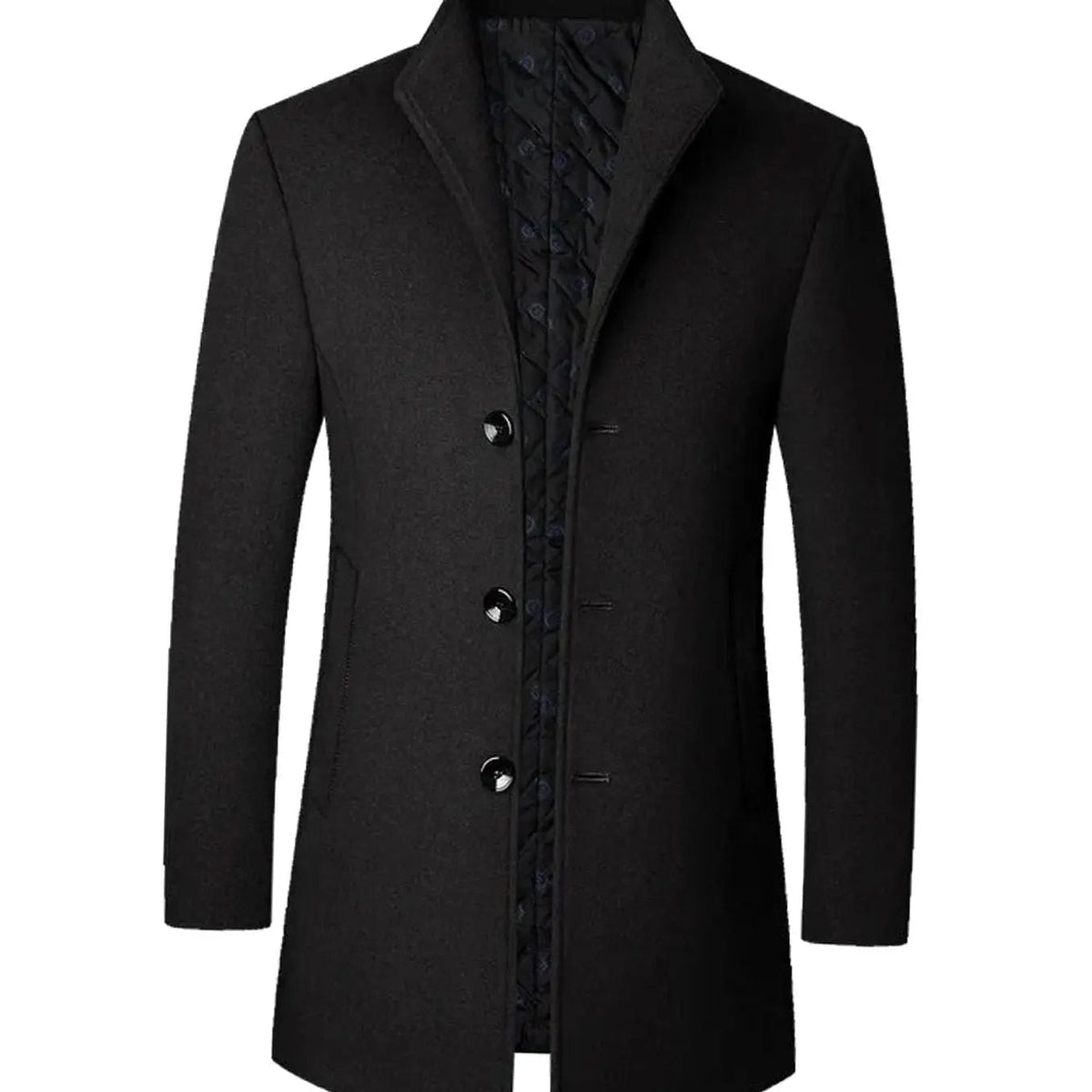 Men's Tailored Button-Front Long Overcoat