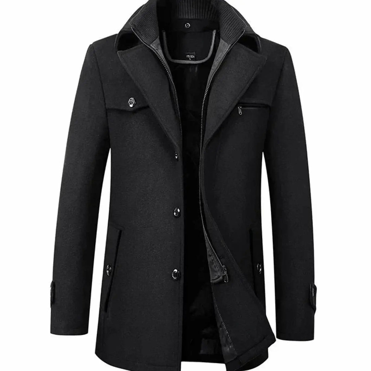 Men's Tailored Long Wool-Blend Button Overcoat