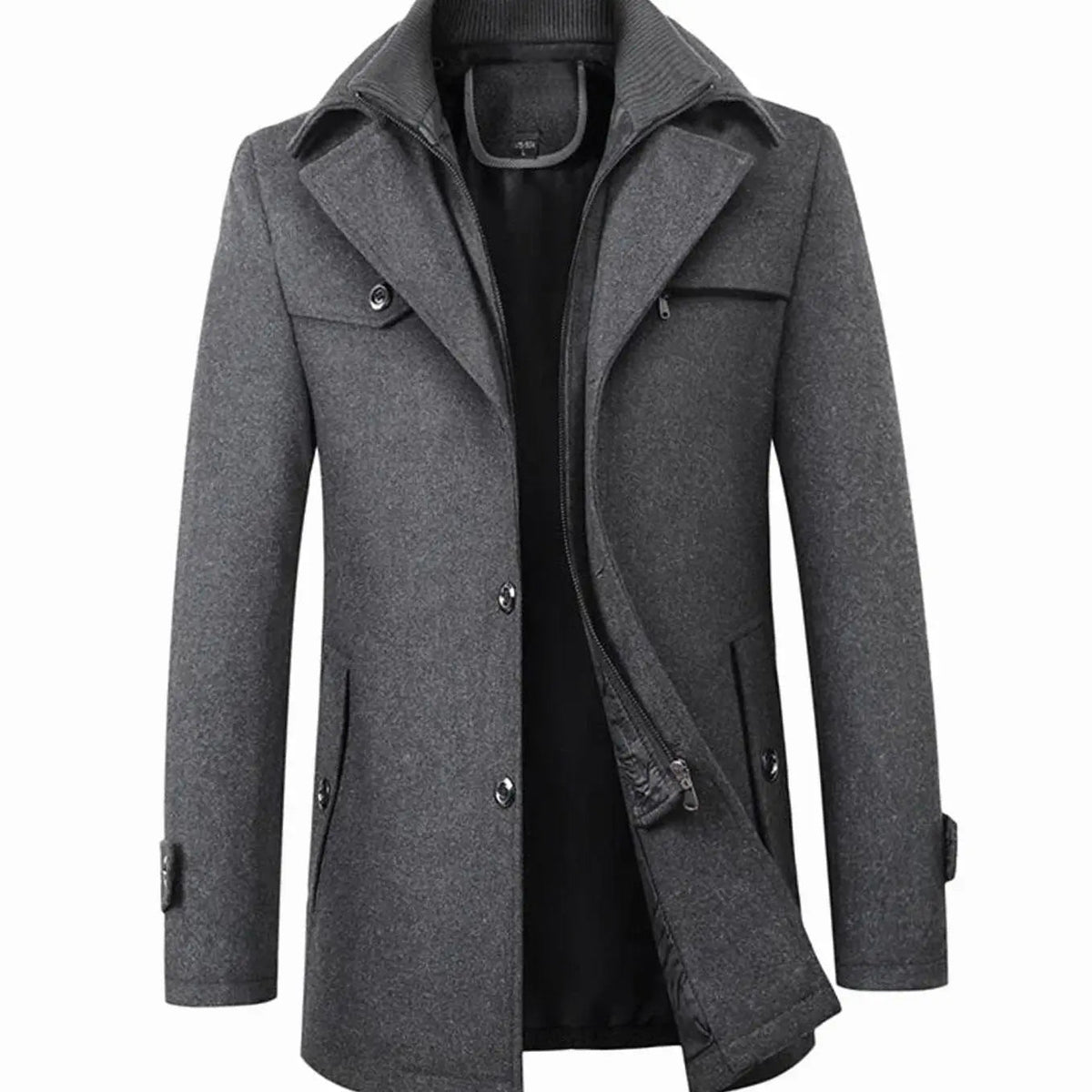 Men's Tailored Long Wool-Blend Button Overcoat