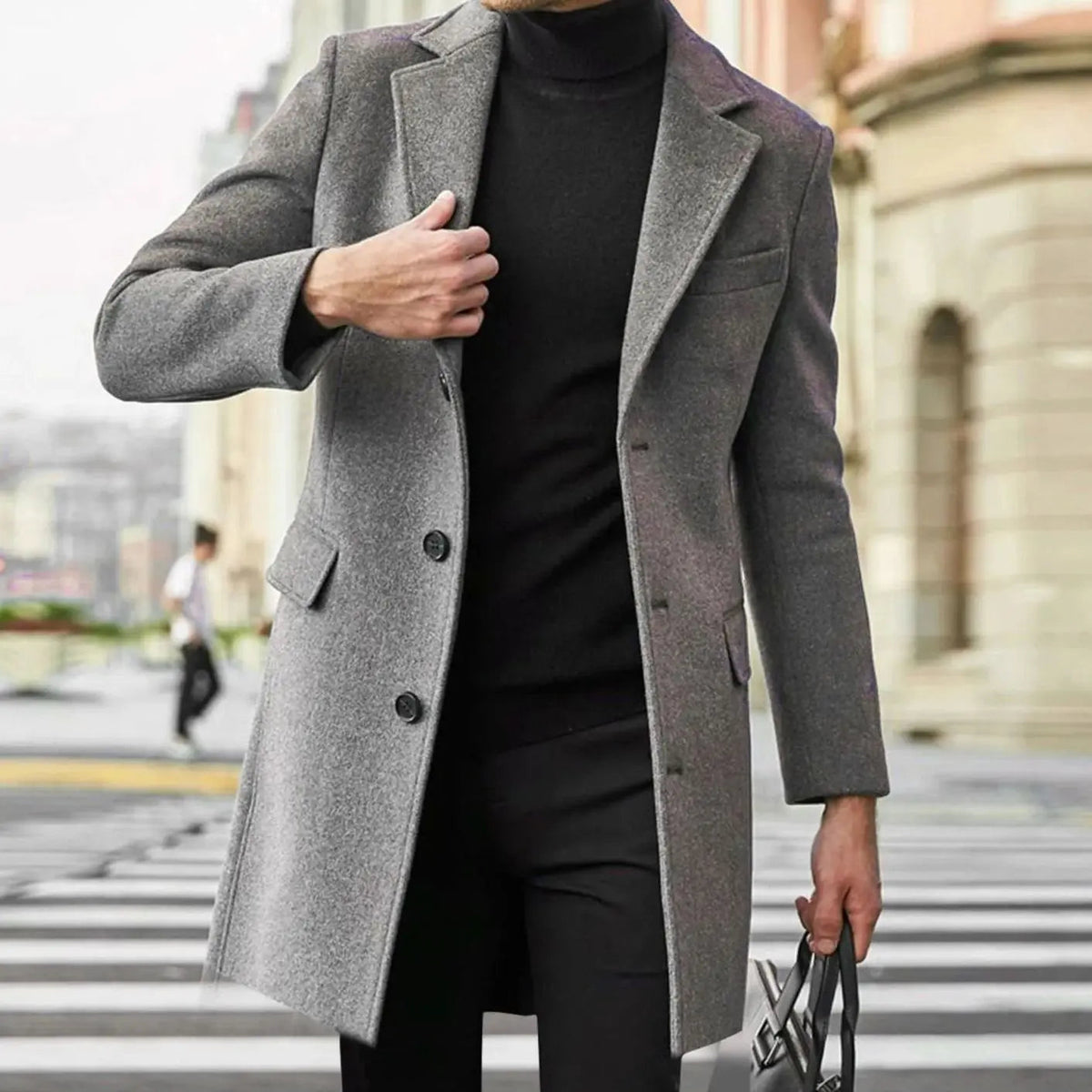 Men's Tailored Single-Breasted Wool-Look Winter Coat