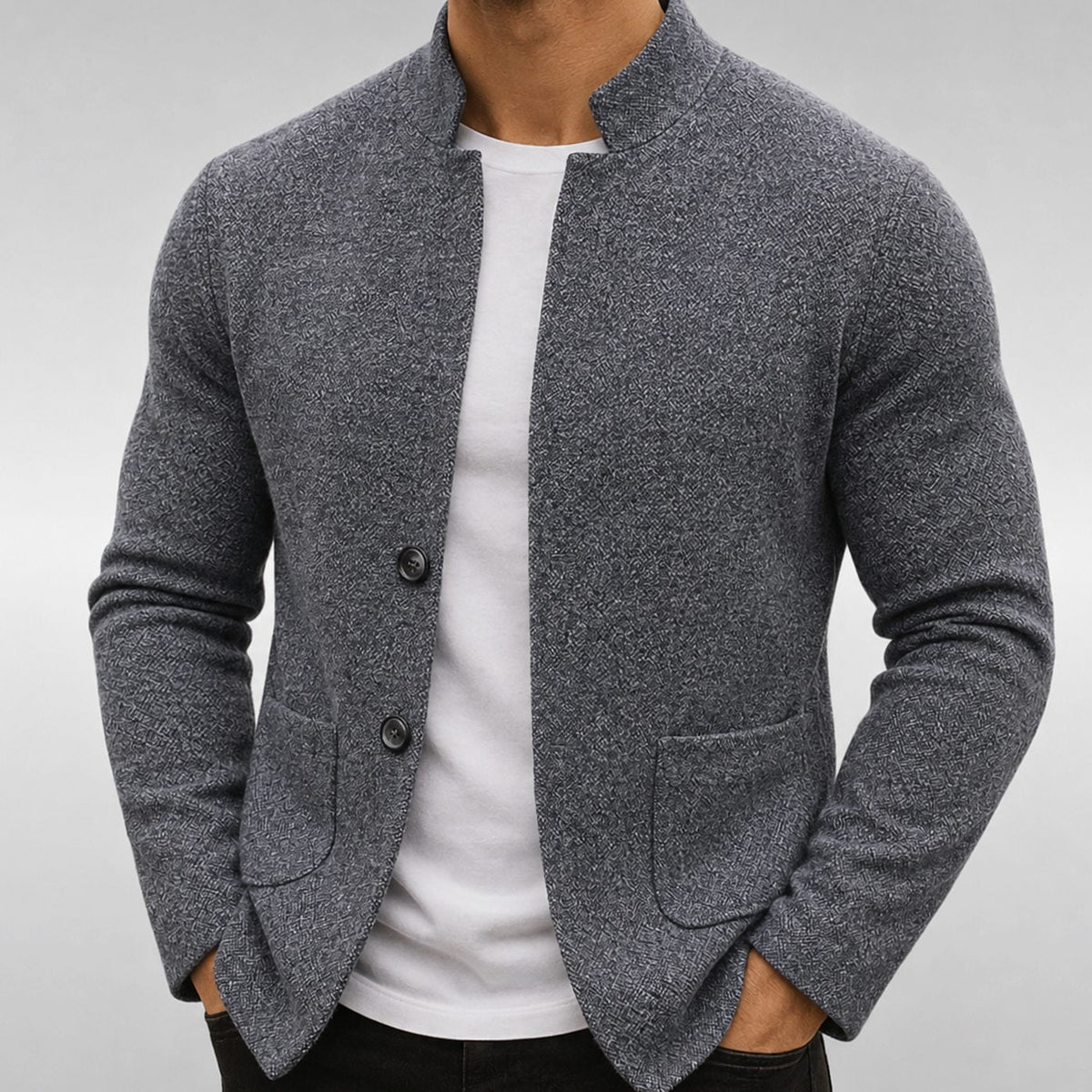 Men's Textured Knit Button-Up Cardigan Jacket
