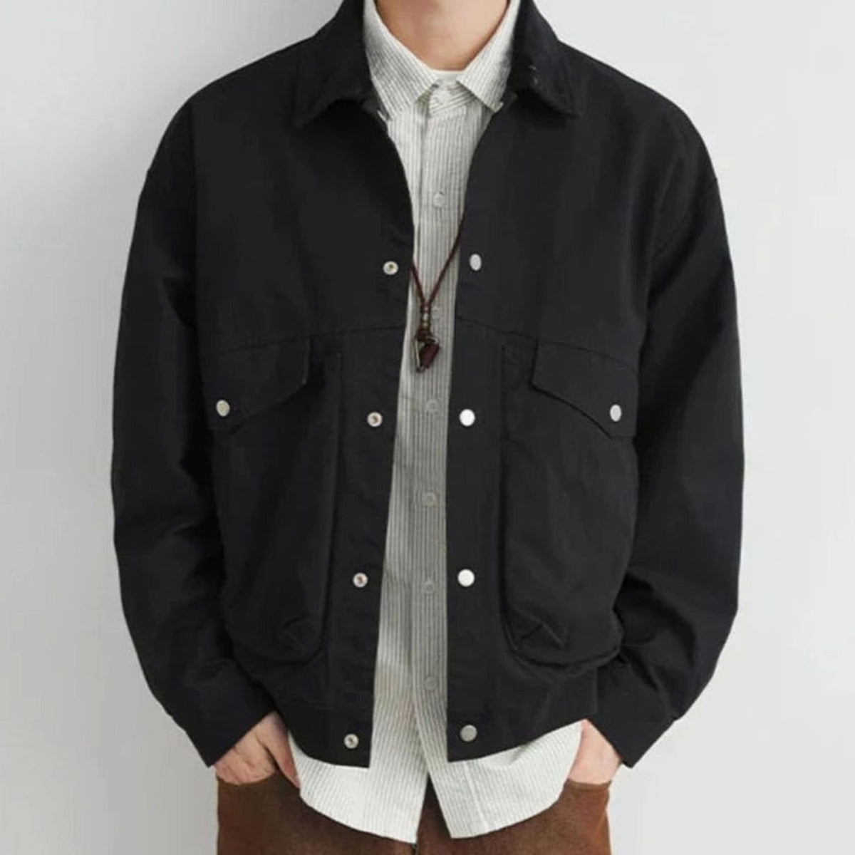 Men's Workwear Cotton Snap-Button Flap-Pocket Jacket