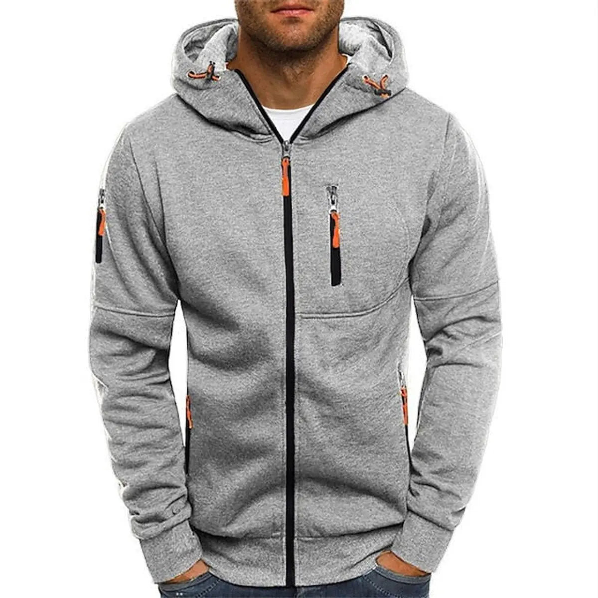 Mens Zip-Up Hooded Knit Sweater Fleece Hoodie Multi-Pocket