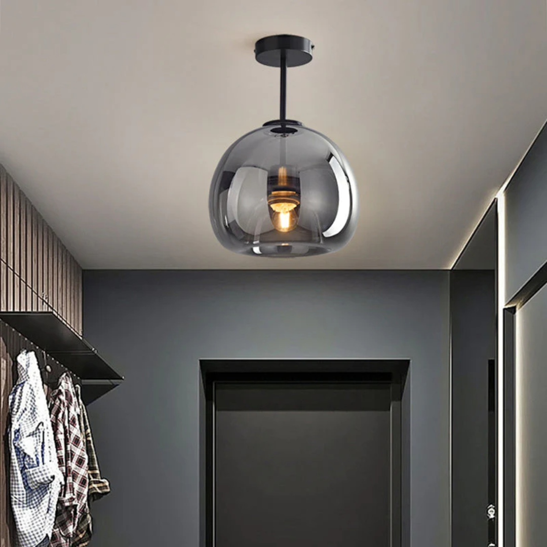 Round Metal Glass Shade Flush Mount Ceiling Light