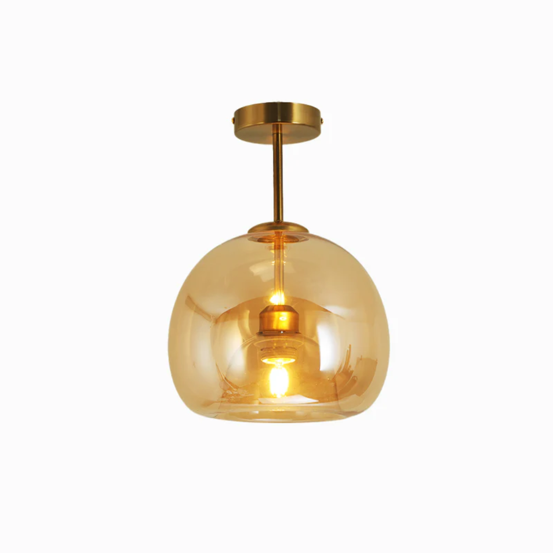Round Metal Glass Shade Flush Mount Ceiling Light