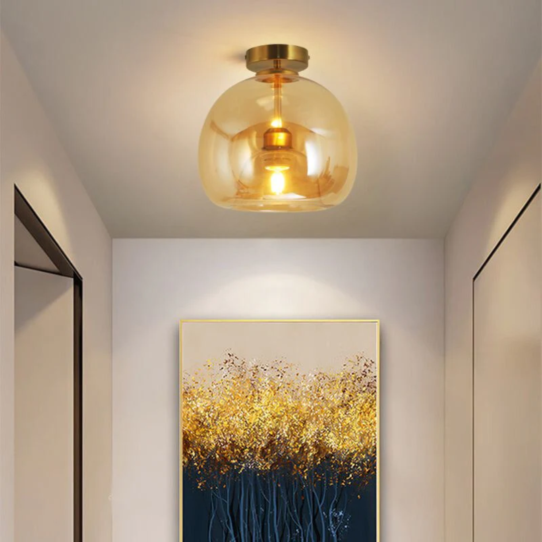 Round Metal Glass Shade Flush Mount Ceiling Light