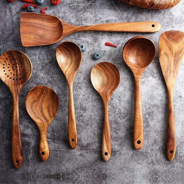 Rustic Natural Wood Heat Resistant Kitchen Utensil Set