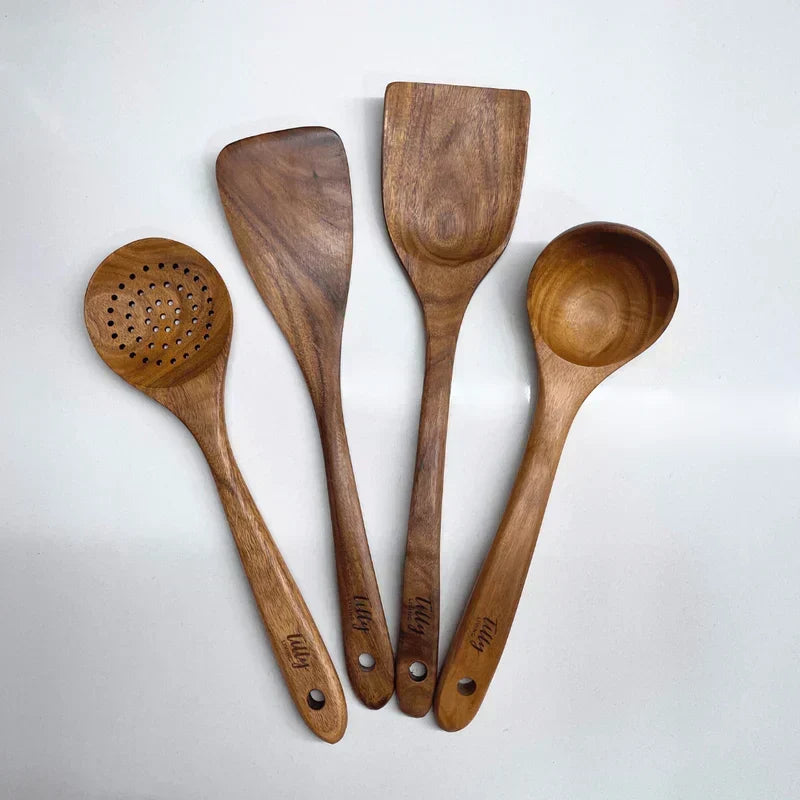 Rustic Natural Wood Heat Resistant Kitchen Utensil Set