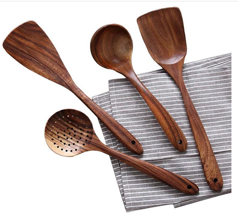 Rustic Natural Wood Heat Resistant Kitchen Utensil Set