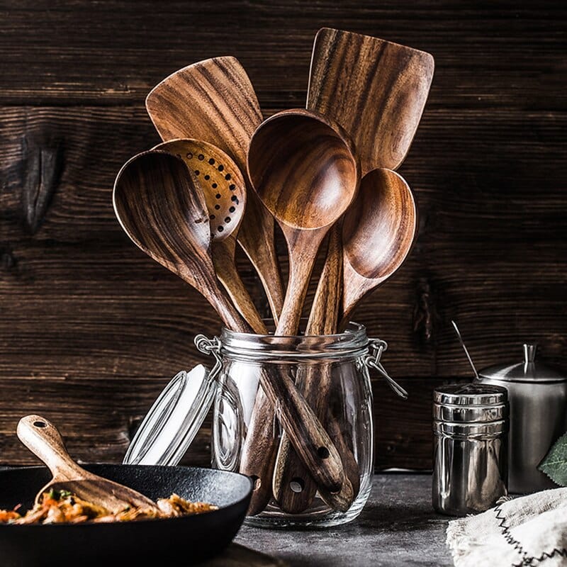 Rustic Natural Wood Heat Resistant Kitchen Utensil Set