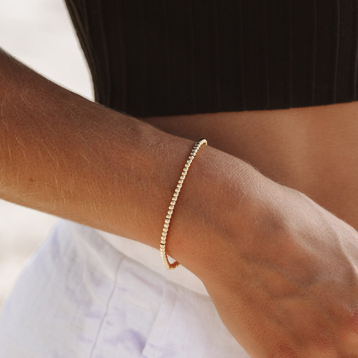 Versatile Stackable Fine Beaded Gold Plated Silver Bracelet