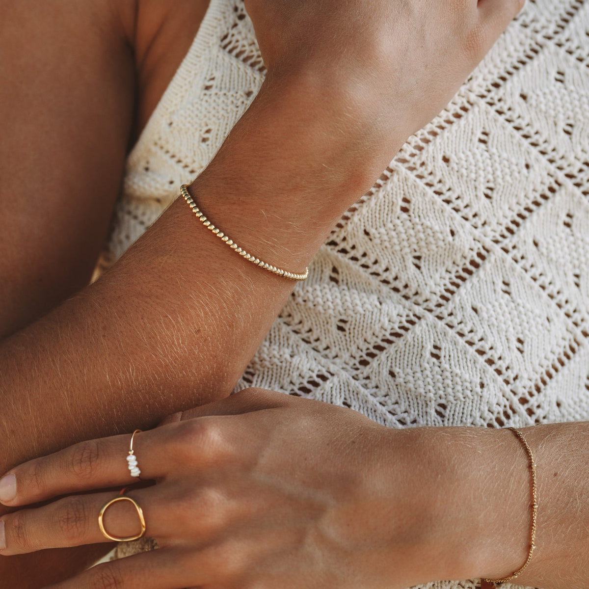 Versatile Stackable Fine Beaded Gold Plated Silver Bracelet