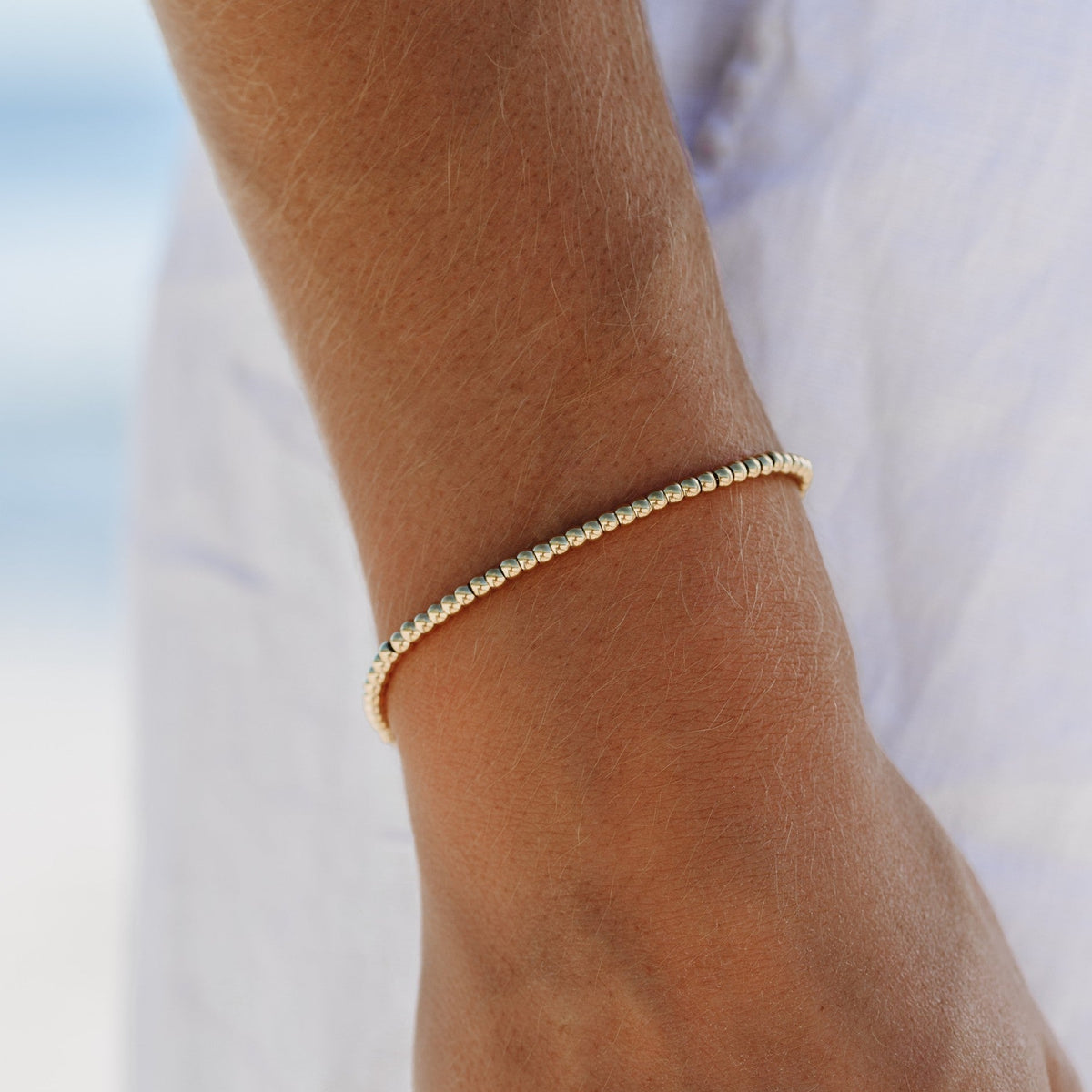 Versatile Stackable Fine Beaded Gold Plated Silver Bracelet