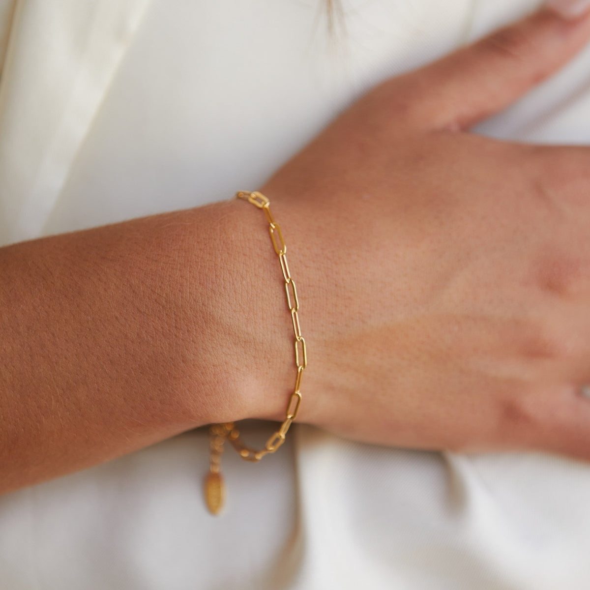 Minimalist Paperclip Link Adjustable Gold Coated Chain Bracelet