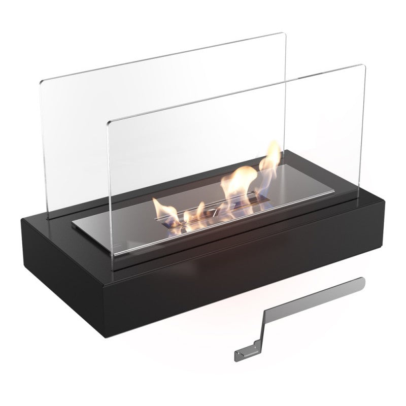 Rectangular Glass Wall Metal Base Portable Tabletop Fireplace Table Lamp