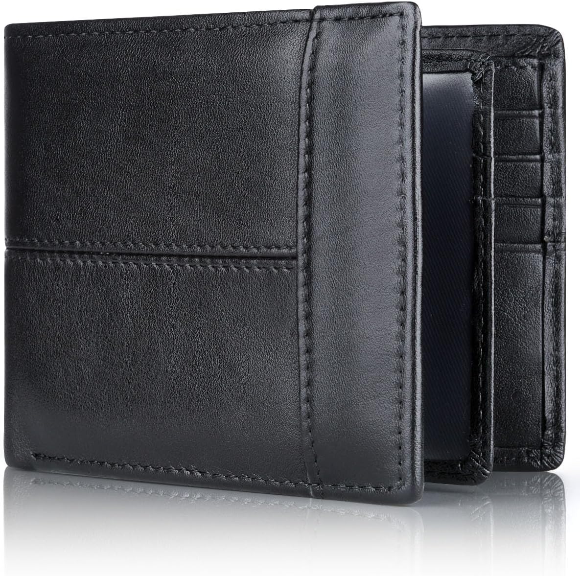 Genuine Leather Slim Bifold Rfid Blocking Multi Card Wallet