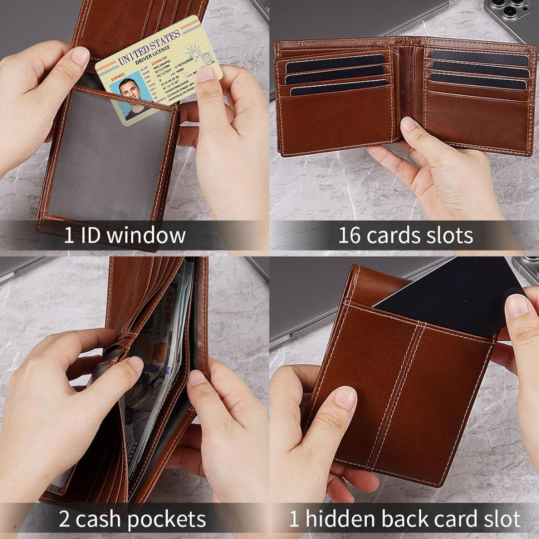 Genuine Leather Slim Bifold Rfid Blocking Multi Card Wallet