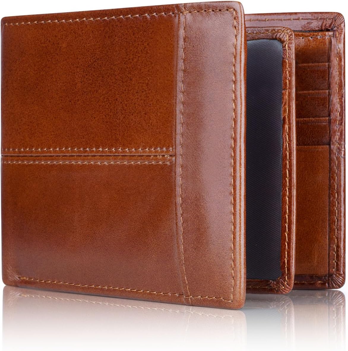 Genuine Leather Slim Bifold Rfid Blocking Multi Card Wallet