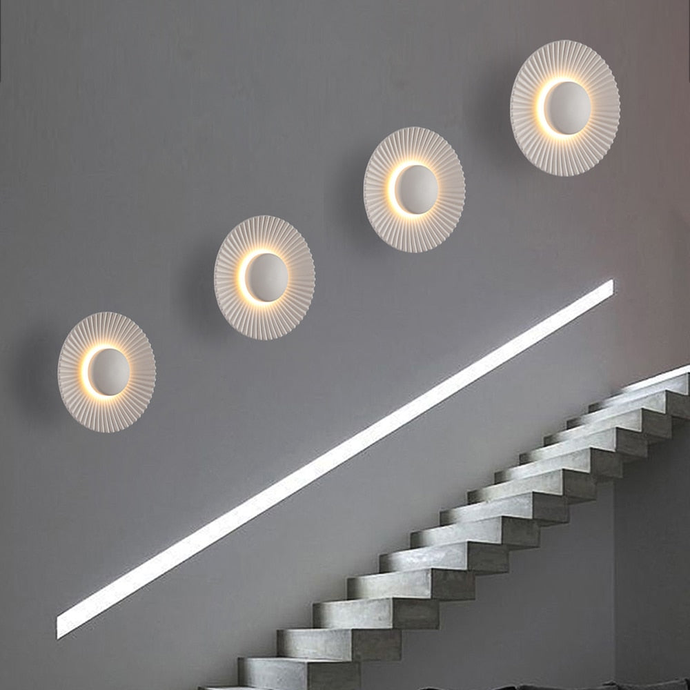 Sculptural Sunburst Textured Metallic Rays Modern Wall Light