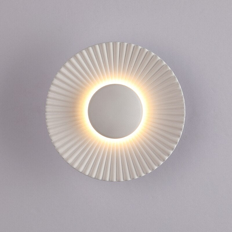 Sculptural Sunburst Textured Metallic Rays Modern Wall Light