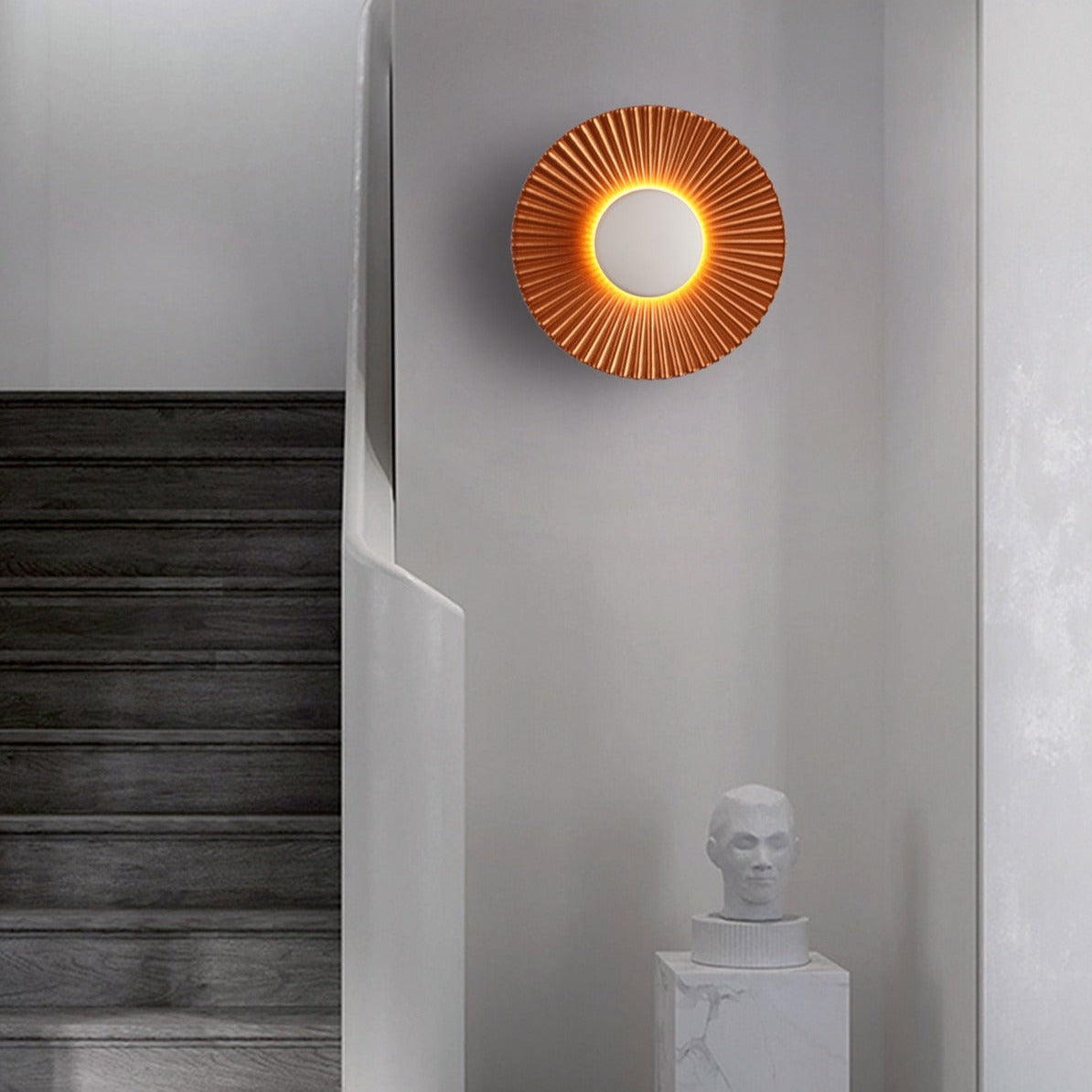 Sculptural Sunburst Textured Metallic Rays Modern Wall Light