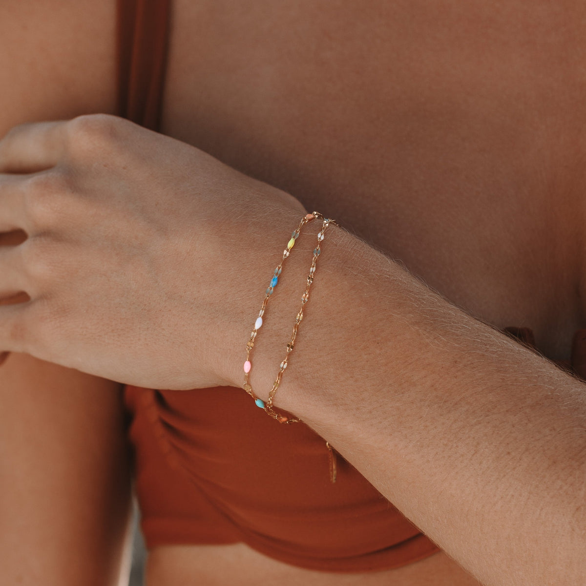 Rainbow Crystal Thin Chain Minimalist Everyday Stacking Bracelet