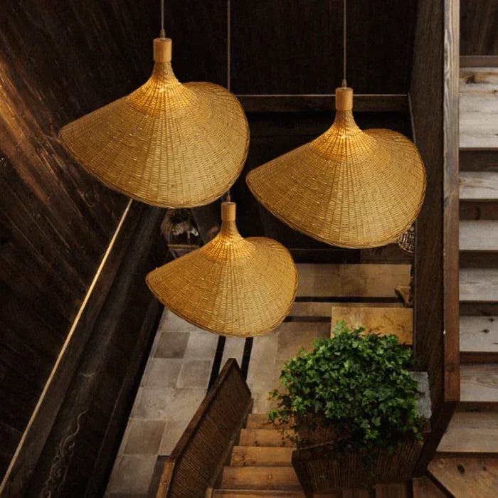 Rustic Woven Reed Dome Hanging Pendant Light