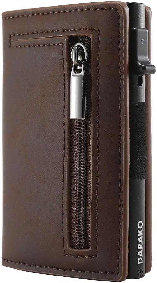 Slim Leather Aluminum Push-Button Card Slide RFID-Blocking Wallet
