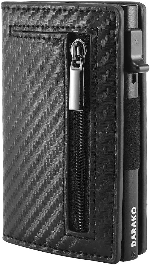 Slim Leather Aluminum Push-Button Card Slide RFID-Blocking Wallet