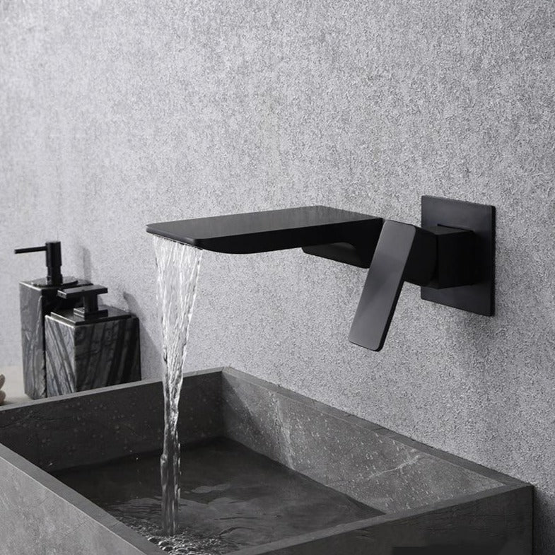 Minimalist Touchless Waterfall Spout Solid Wall Mounted Bathroom faucet