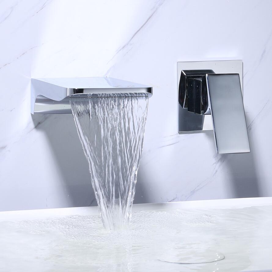 Minimalist Touchless Waterfall Spout Solid Wall Mounted Bathroom faucet