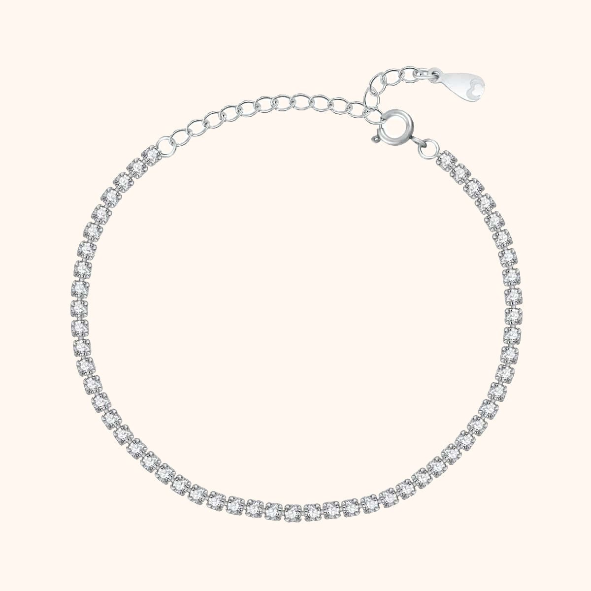 Sparkling Square Cut Diamond Effect Adjustable Sterling Silver Bracelet