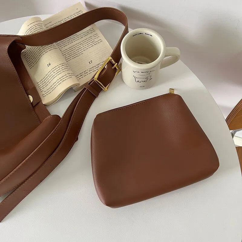 Versatile Synthetic Leather Spacious Adjustable Strap Everyday Shoulder Bag