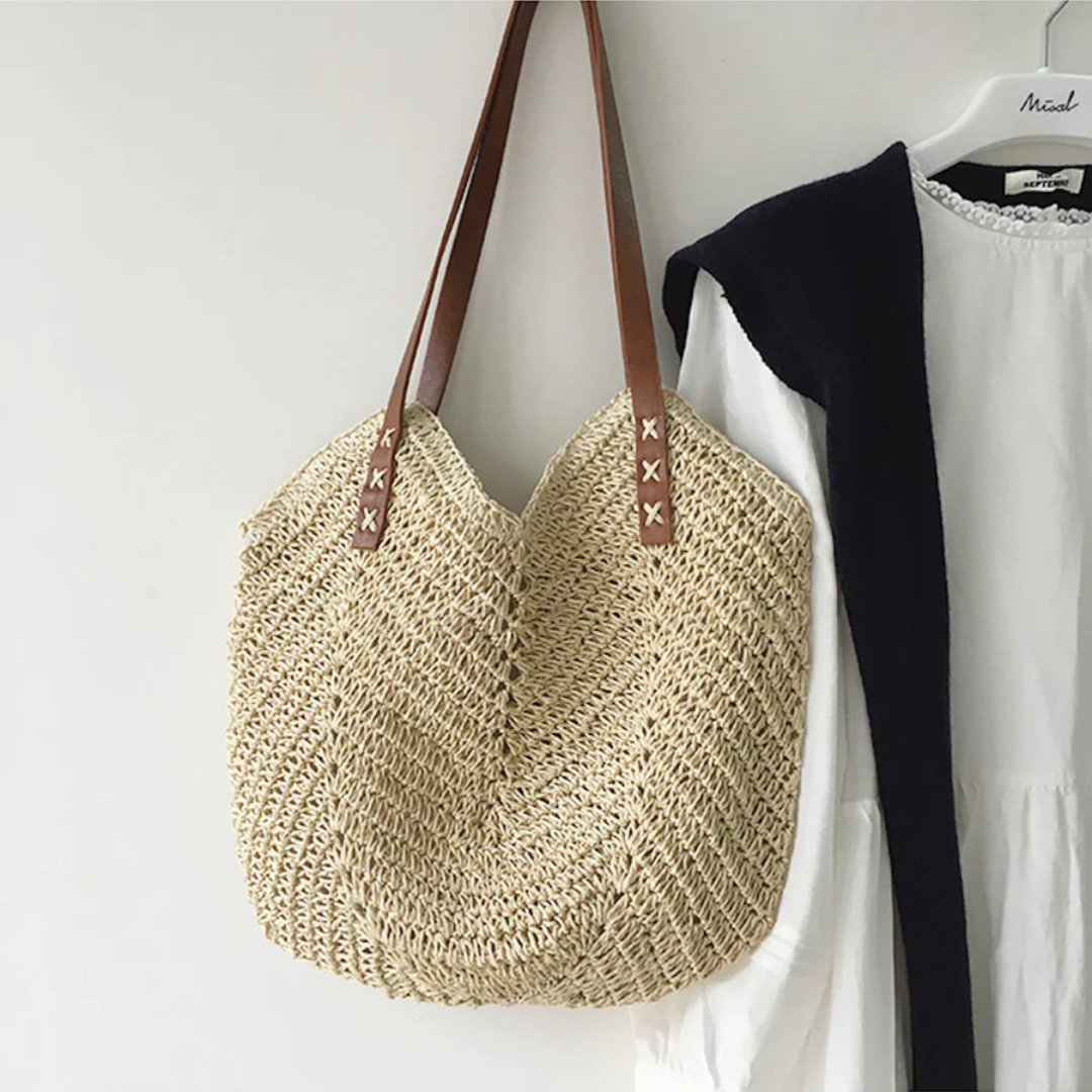 Woven Casual Adjustable Strap Spacious Shoulder Bag for Women