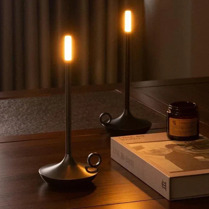 Sleek Candle Shaped Aluminum Rechargeable Dimmable Table Lamp
