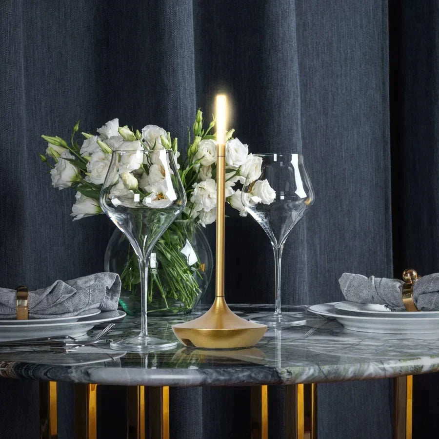 Sleek Candle Shaped Aluminum Rechargeable Dimmable Table Lamp