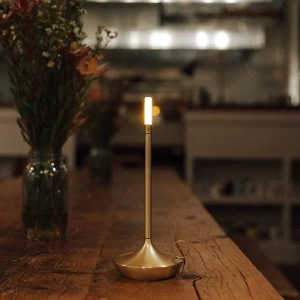 Sleek Candle Shaped Aluminum Rechargeable Dimmable Table Lamp