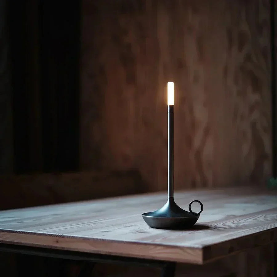 Sleek Candle Shaped Aluminum Rechargeable Dimmable Table Lamp