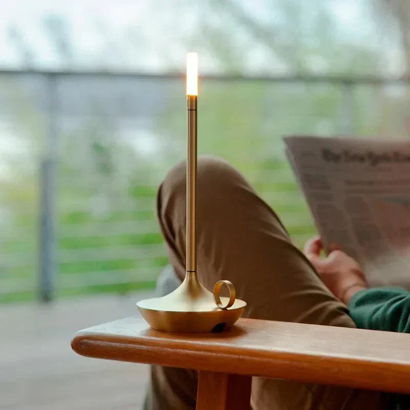 Sleek Candle Shaped Aluminum Rechargeable Dimmable Table Lamp
