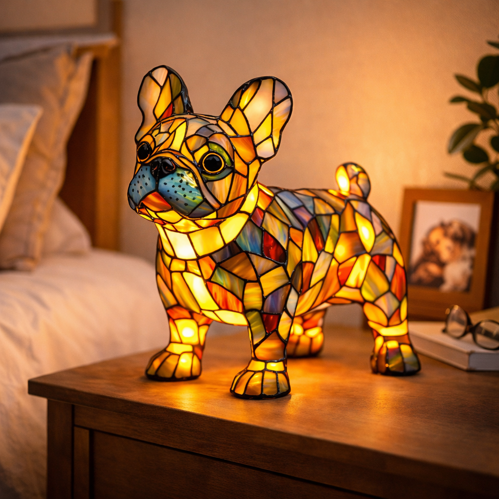Mosaic Stained Glass Dog Design Table Lamp