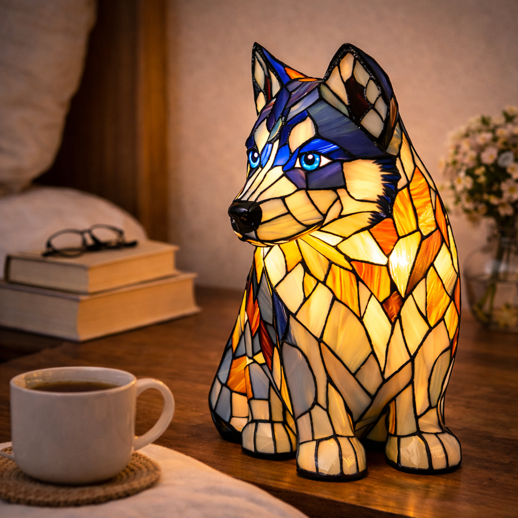 Mosaic Stained Glass Dog Design Table Lamp