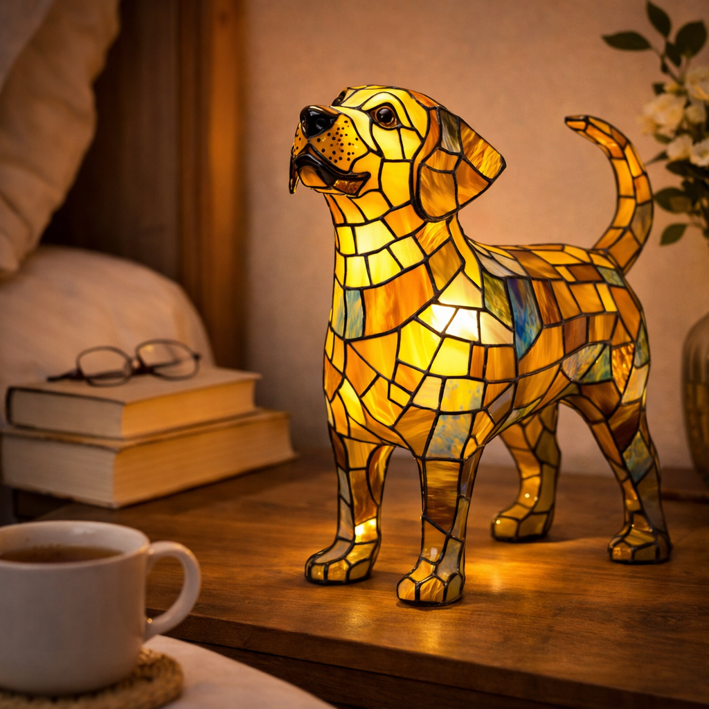 Mosaic Stained Glass Dog Design Table Lamp