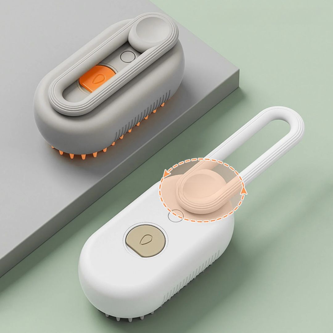 Ergonomic Rotating Handle Steam Spray Pet Grooming Brush Massager