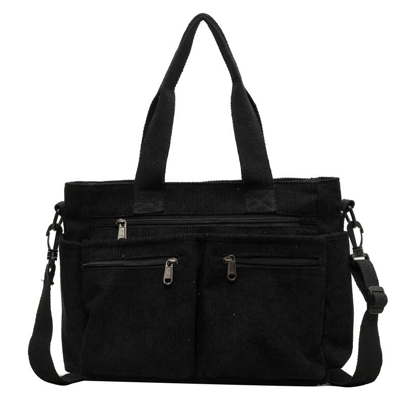 Textured Corduroy Spacious Interior Refined Finish Shoulder Bag