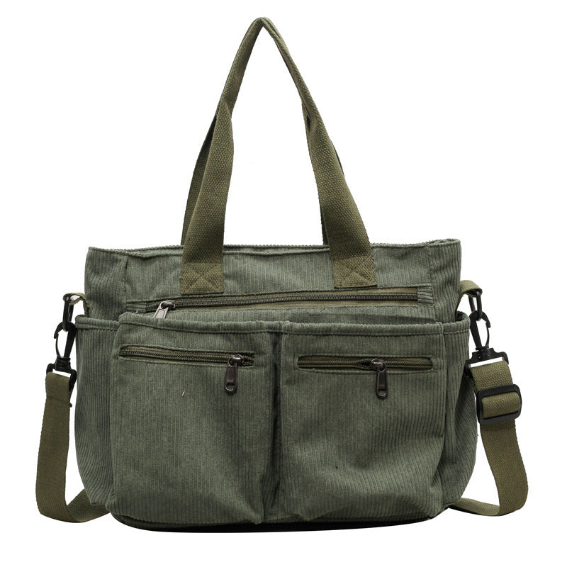 Textured Corduroy Spacious Interior Refined Finish Shoulder Bag