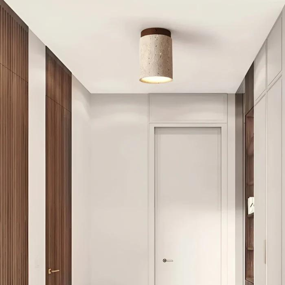 Round Wabi Sabi Travertine Flush Mounted Ceiling Light